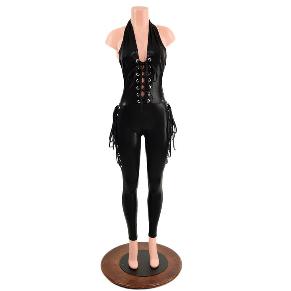Black Mystique Lace Up Josie Style Catsuit - Coquetry Clothing