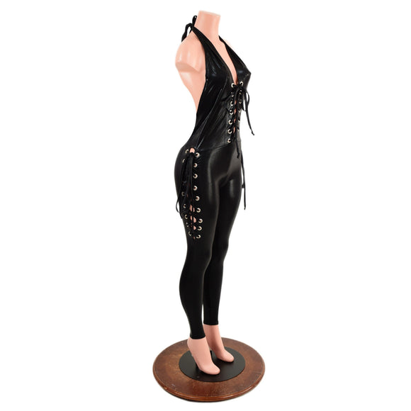 Black Mystique Lace Up Josie Style Catsuit - Coquetry Clothing