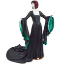 Black Mystique Puddle Train Gown with Sorceress Sleeves lined in Green Kaleidoscope - Coquetry Clothing