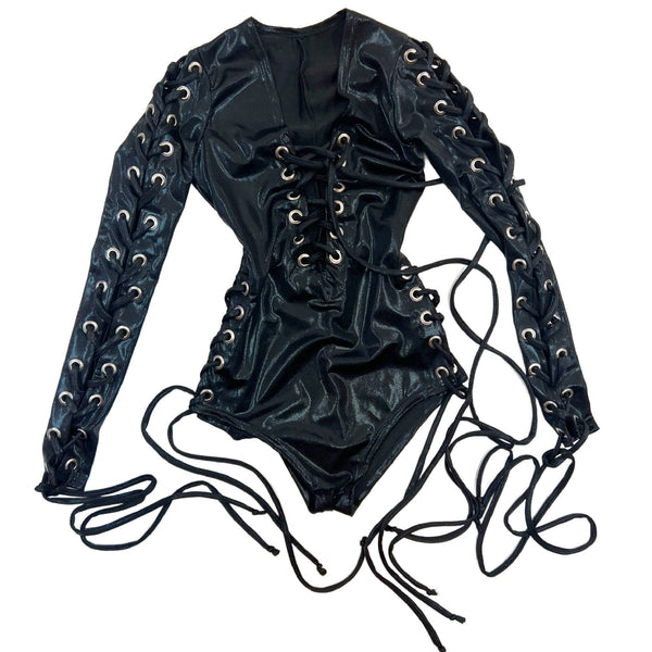 Black Mystique Romper with FIVE Laceups - 1