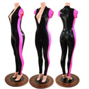 Black Mystique Side Panel Catsuit with Plunging V Neckline - Coquetry Clothing