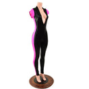 Black Mystique Side Panel Catsuit with Plunging V Neckline - Coquetry Clothing