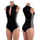 Black Mystique Sleeveless Stella Romper with Checkered Side Panels and Collar - Coquetry Clothing