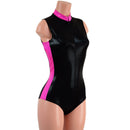 Black Mystique Stella Romper with Neon Pink Side Panels and Collar - Coquetry Clothing