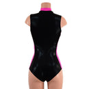 Black Mystique Stella Romper with Neon Pink Side Panels and Collar - Coquetry Clothing