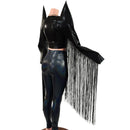 Black Mystique Wrap and Tie Top with Mega Sharp Shoulders & 30" Fringe (Top Only) - Coquetry Clothing