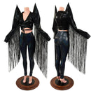Black Mystique Wrap and Tie Top with Mega Sharp Shoulders & 30" Fringe (Top Only) - Coquetry Clothing