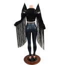 Black Mystique Wrap and Tie Top with Mega Sharp Shoulders & 30" Fringe (Top Only) - Coquetry Clothing