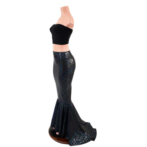 Black Scale High Waist Mermaid Skirt with Puddle Train - Coquetry Clothing