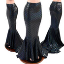 Black Scale High Waist Mermaid Skirt with Puddle Train - Coquetry Clothing
