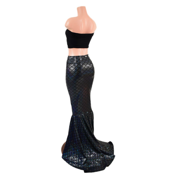 Black Scale High Waist Mermaid Skirt with Puddle Train - Coquetry Clothing