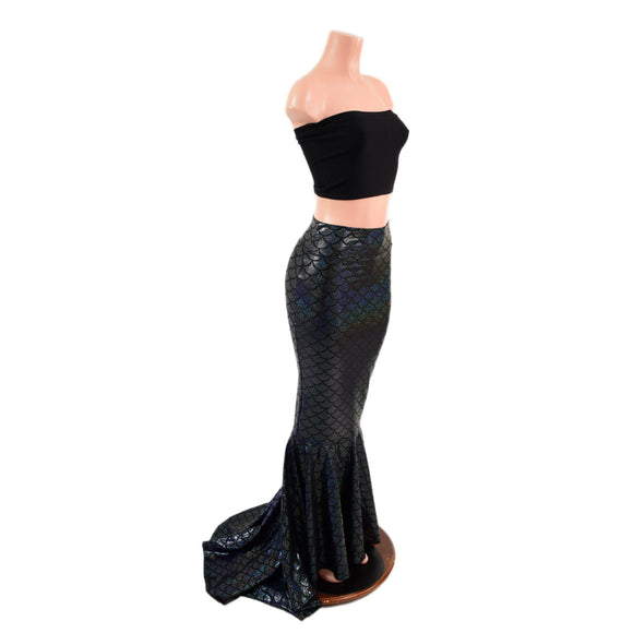 Black Scale High Waist Mermaid Skirt with Puddle Train - Coquetry Clothing