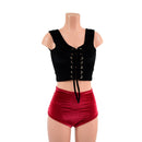 Black Velvet Laceup Crop Tank and Black Velvet High Waist Siren Shorts Set - Coquetry Clothing