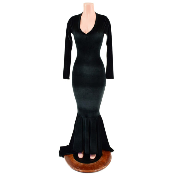 Black Velvet Morticia Gown - Coquetry Clothing