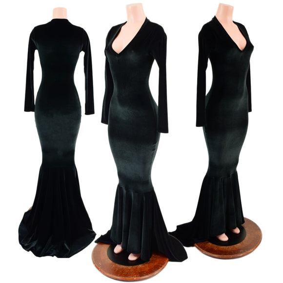 Black Velvet Morticia Gown - Coquetry Clothing