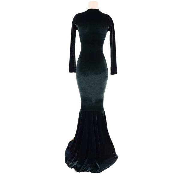 Black Velvet Morticia Gown - Coquetry Clothing