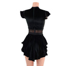 Black Velvet Romper with Inset Mesh Keyhole Neckline and Mini Tux Back Tails - Coquetry Clothing