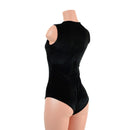 Black Velvet Sleeveless Romper with Plunging Laceup Neckline - Coquetry Clothing