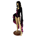 Black Velvet Sorceress Sleeve Romper with Neon Pink Lightning - Coquetry Clothing
