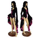 Black Velvet Sorceress Sleeve Romper with Neon Pink Lightning - Coquetry Clothing