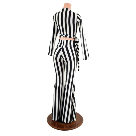 Black & White High Waist Solar Flares and Wrap & Tie Top Set - Coquetry Clothing