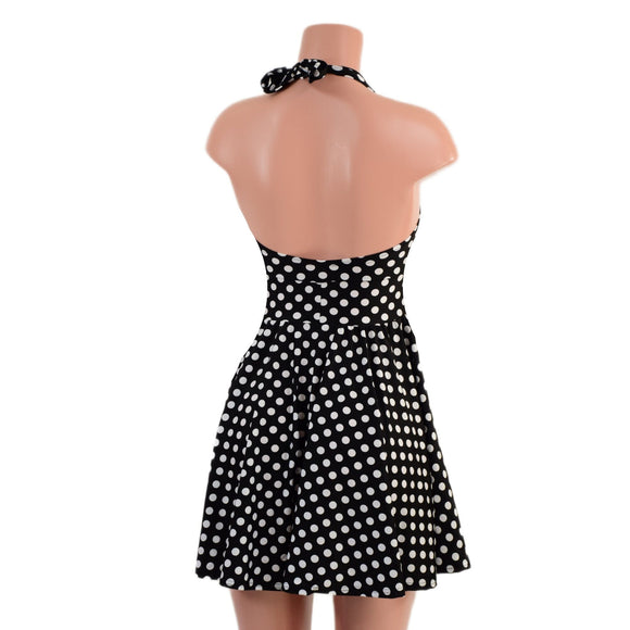 Black & White Polka Dot Halter Skater Dress - Coquetry Clothing