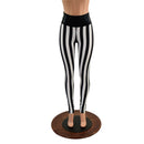 Black & White Striped Leggings with Black Mystique Waistband - Coquetry Clothing