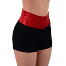 Black Zen High Waist Shorts with Red Sparkly Jewel Waistband - Coquetry Clothing