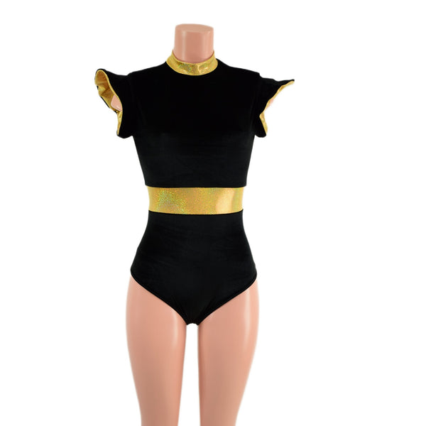 Black Zen Romper with Gold Sparkly Jewel Trim - 2