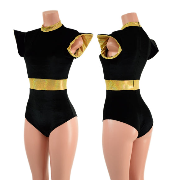 Black Zen Romper with Gold Sparkly Jewel Trim - Coquetry Clothing