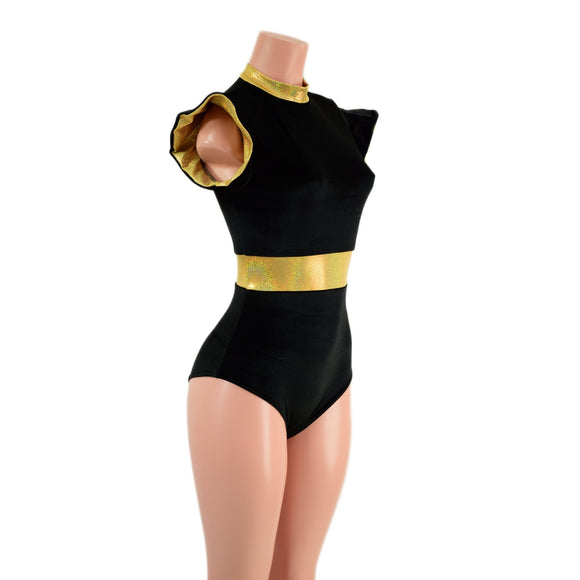 Black Zen Romper with Gold Sparkly Jewel Trim - Coquetry Clothing