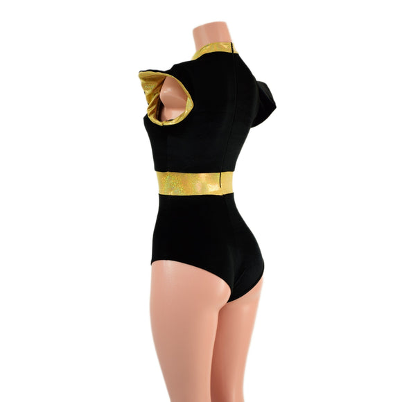Black Zen Romper with Gold Sparkly Jewel Trim - Coquetry Clothing