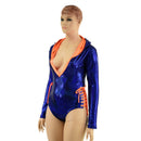 Blue and Orange Hooded Romper with Lace Up Hips - Coquetry Clothing