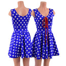Blue and White Star Skater Dress with Lace Up Bodice - Coquetry Clothing