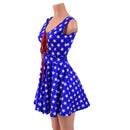 Blue and White Star Skater Dress with Lace Up Bodice - Coquetry Clothing