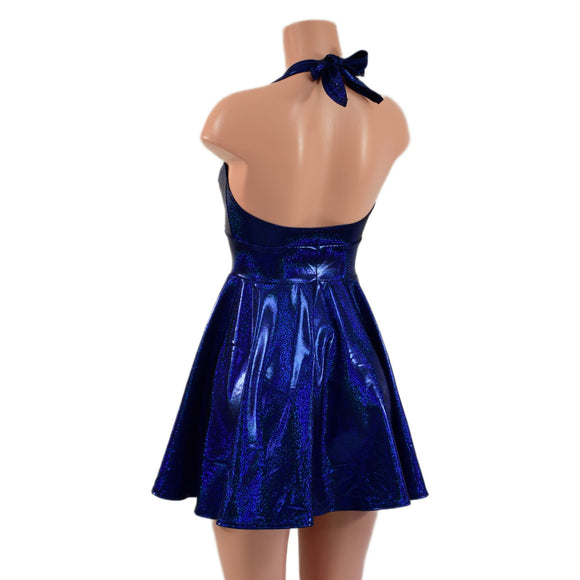 Blue Sparkly Jewel Halter Skater Dress - Coquetry Clothing