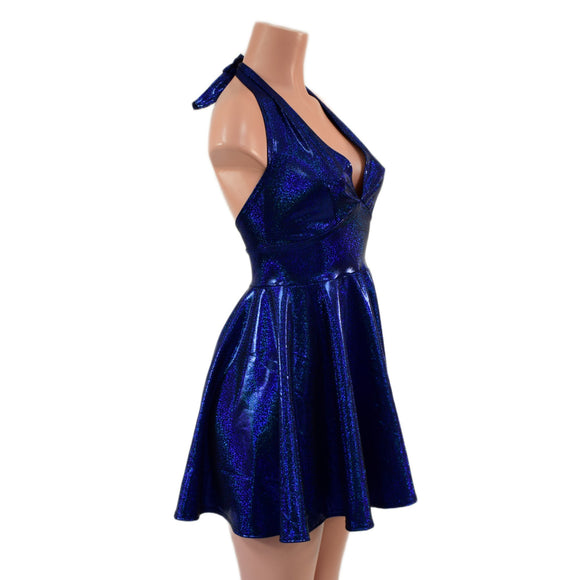 Blue Sparkly Jewel Halter Skater Dress - Coquetry Clothing