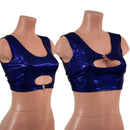 Blue Sparkly Jewel High Or Low Reversible Cutout Oring Mini Crop - Coquetry Clothing