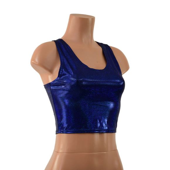 Blue Sparkly Jewel Racerback Crop with Silver Snake Vinyl - Coquetry Clothing