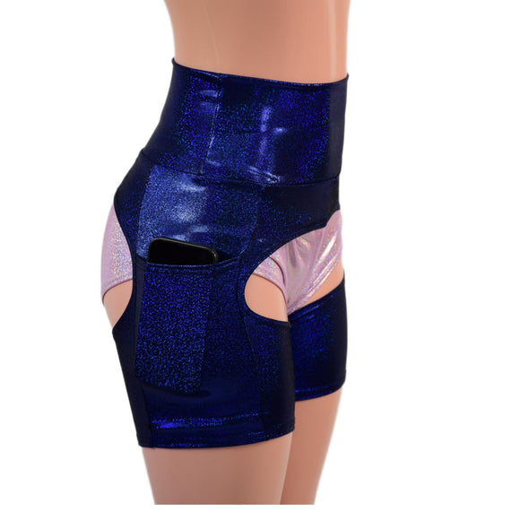 Blue Sparkly Jewel Short Chaps with Side Pockets - Coquetry Clothing