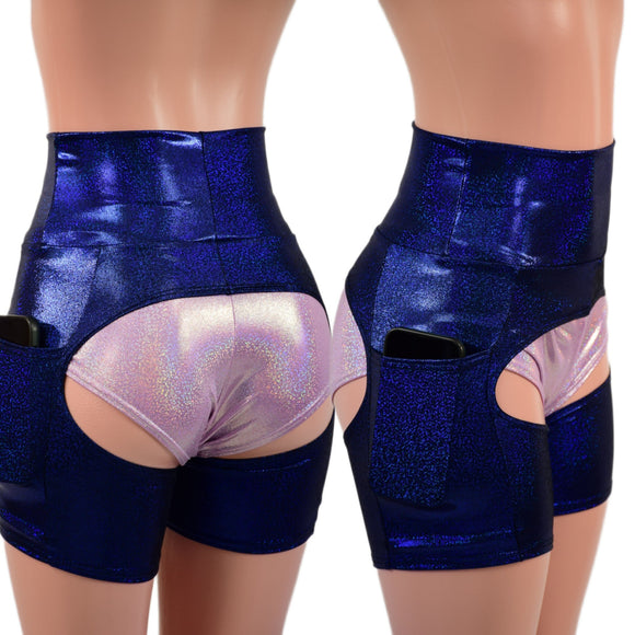 Blue Sparkly Jewel Short Chaps with Side Pockets - Coquetry Clothing