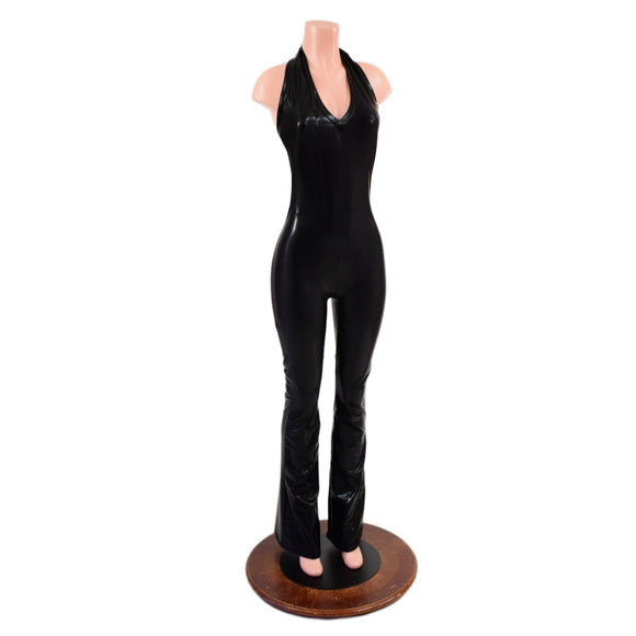 Boot Cut Black Mystique Backless V Neck Catsuit - Coquetry Clothing