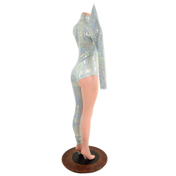 Bowie Inspired Frostbite Catsuit with Red Bolt and Mega Sharp Shoulder - Coquetry Clothing