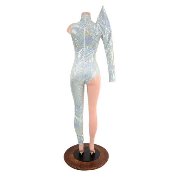 Bowie Inspired Frostbite Catsuit with Red Bolt and Mega Sharp Shoulder - Coquetry Clothing