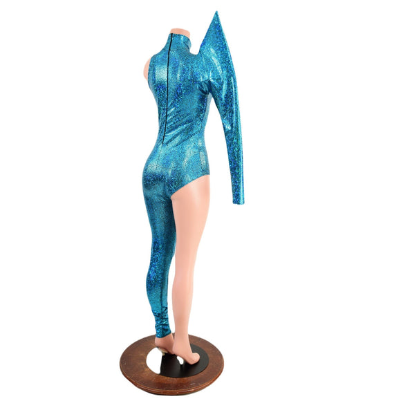 Bowie Inspired Turquoise Catsuit with Bolt and Mega Sharp Shoulder - Coquetry Clothing