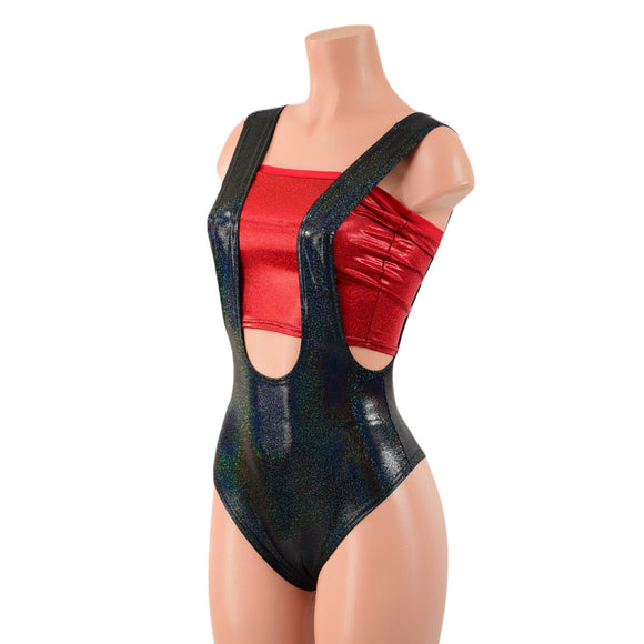 Brazilian Back Suspender Romper in Black Holographic (top sold separately) - Coquetry Clothing