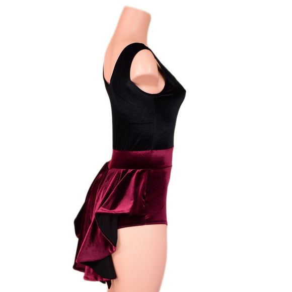 Burgundy and Black Velvet Mini Tux Back Romper - Coquetry Clothing