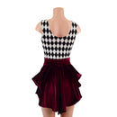 Burgundy Velvet and Diamond Print MINI Tux Back Romper - Coquetry Clothing