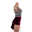 Burgundy Velvet and Diamond Print MINI Tux Back Romper - Coquetry Clothing
