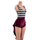 Burgundy Velvet and Diamond Print Tux Back Romper - Coquetry Clothing
